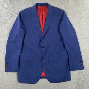 Suitsupply Siena Single Breasted Blazer Jacket US 44R Navy‎ Blue Plaid Wool